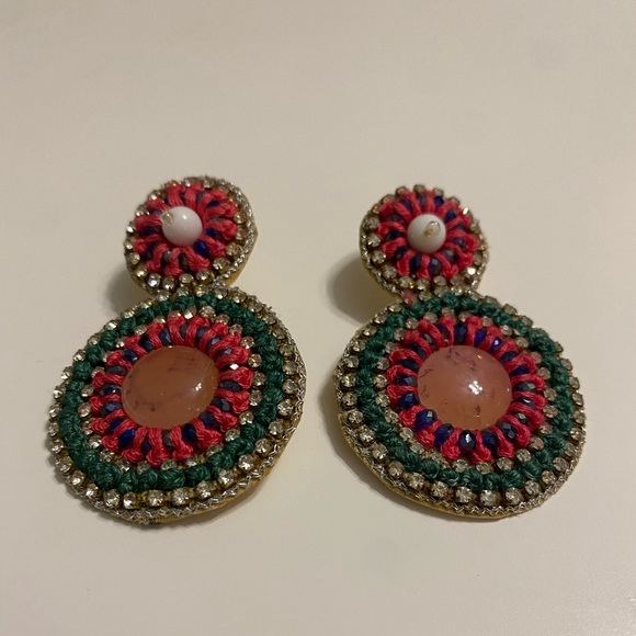 Anthropologie Abstract Watermelon Drop Earrings - Picture 2 of 3